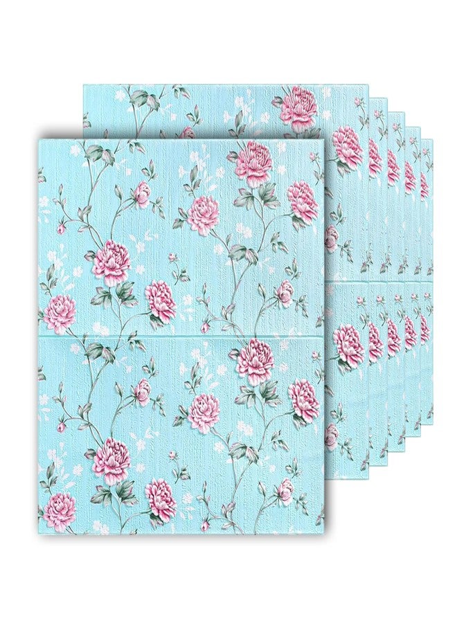 WrapWall 3D New Wallpaper PE Foam self Adhesive Design Wall Stickers/DIY Wallpaper for Home Hotel Living Room Bedroom Cafe Decor || Size 70 * 70 cm (Blue-Flower-16, 1) - Image 1